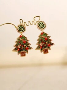 有趣可愛的亞克力印花珠聖誕樹耳環 - 聖誕派對、女孩和青少年的聖誕節禮物