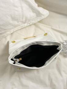 Simple fashion solid color PU flap gold large capacity niche geometric elegant intellectual bag women's bag embroidery thread metal chain shoulder bag