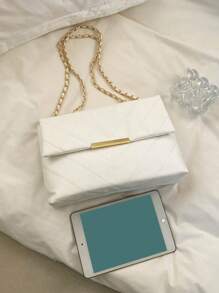 Simple fashion solid color PU flap gold large capacity niche geometric elegant intellectual bag women's bag embroidery thread metal chain shoulder bag