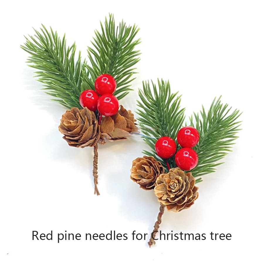 雙頭紅果針葉迷你聖誕樹裝飾禮盒,帶有假花塑料桌面裝飾松果,营造聖誕節氛圍 - 彩色 - 查看 1