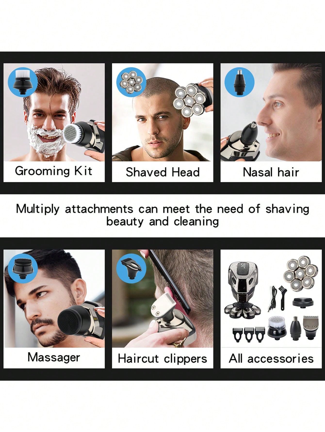 Rechargeable 5in1 Electric Shaver For Men Bald Head Polish, Hair