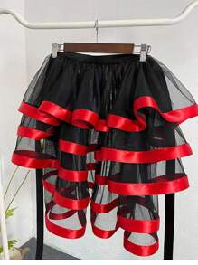 European And American Style Bridal Red/Black Puffy Tutu Skirt For Wedding Dress Halloween Fall Clothes For Women
