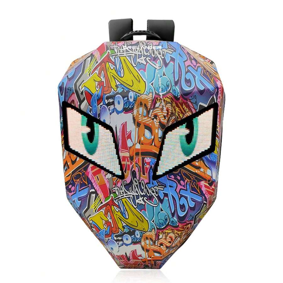 Crelander Led Motorcycle Backpack,Graffiti Laptop Backpack Expandable Helmet Bag Programmable Shoulder Bag For Hiking Travel Riding Rucksack Fathers Day Gifts Summer College Bag Dad School Bag - Multicolor - View 1