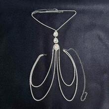 1入新款時尚水滴形流蘇鏈項鍊,夜店風格性感鑽石身鏈飾品,適用於女性日常穿著