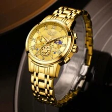 LIGE Original Watch Top Brand Men Watches Classic Roman Dial Luxury Wrist Watch For Men Quartz Waterproof Luminous Clock - Gold - View 3