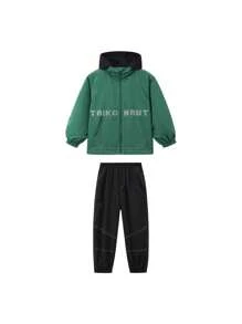 Annil 男孩套裝，秋季男孩帥氣時尚分离式針織開衫工作外套休閒長褲 - 綠色 - 查看 1