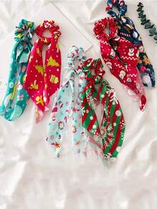 6 件圣诞丝带蝴蝶结发饰套装，包括头巾、彩带、发带、宽发带和马尾辫夹