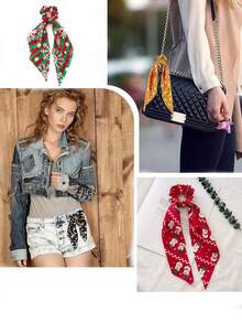 6 件圣诞丝带蝴蝶结发饰套装，包括头巾、彩带、发带、宽发带和马尾辫夹