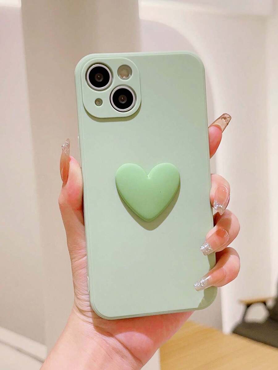 1 Pieza Caja De Teléfono En Forma De Corazón Estilo Color Sólido Compatible Con Iphone - Azul - Ver 1