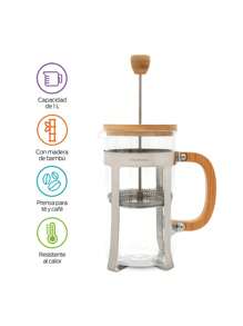 Redlemon Coffee Maker Bamboo French Press (1 Liter) For Coffee,  Stainless Steel With Integrated Filter And High Temperature Resistant Glass, Ideal For Ground Coffee With Mill