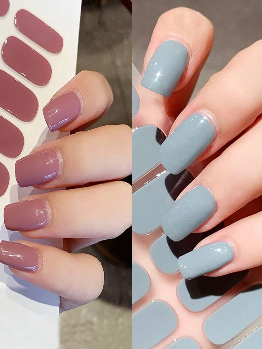 Uv Gel Nail Art Sticker Full Cover Cream Pattern Nail Decals Set 2 Sheets (32pcs) With 2pcs Nail File - Multicolor - View 1