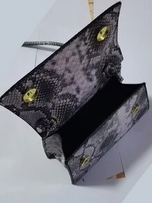 Minimalist Fashion Shoulder Bag With Contrast Color Snake Skin Pattern For Commute And Casual Outingshandbag, Cross Body Bag,Fashionable,Fashion,VintagePU Leathernovelty Bag,Small Bag, Square Bag,For Ladies And Girls, Leisure, Weekend And Holiday - Grey - View 6