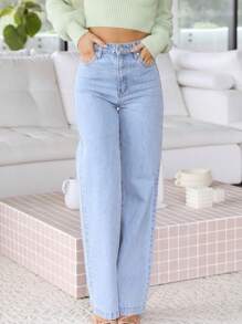 Women Jeans - 淺色水洗藍 - 查看 1