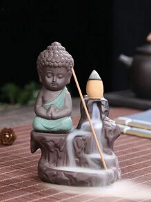 1PC The Little Monk Censer Creative Home Decor Small Buddha Incense Holder Backflow Incense Burner Use In Home Teahouse - Green - View 1