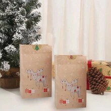 12入組聖誕快樂卡芙奇烘焙袋,復古印刷方底餅乾糖果袋,適用於假日派對禮品包裝袋