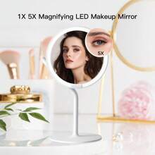 Espejo De Maquillaje Led Iluminado Amiro, Espejo De Tocador De 8" Recargable Y Ajustable Con 180° De Rotación, Espejo De Aumento Desmontable De 5x, Blanco - Blanco - Ver 1