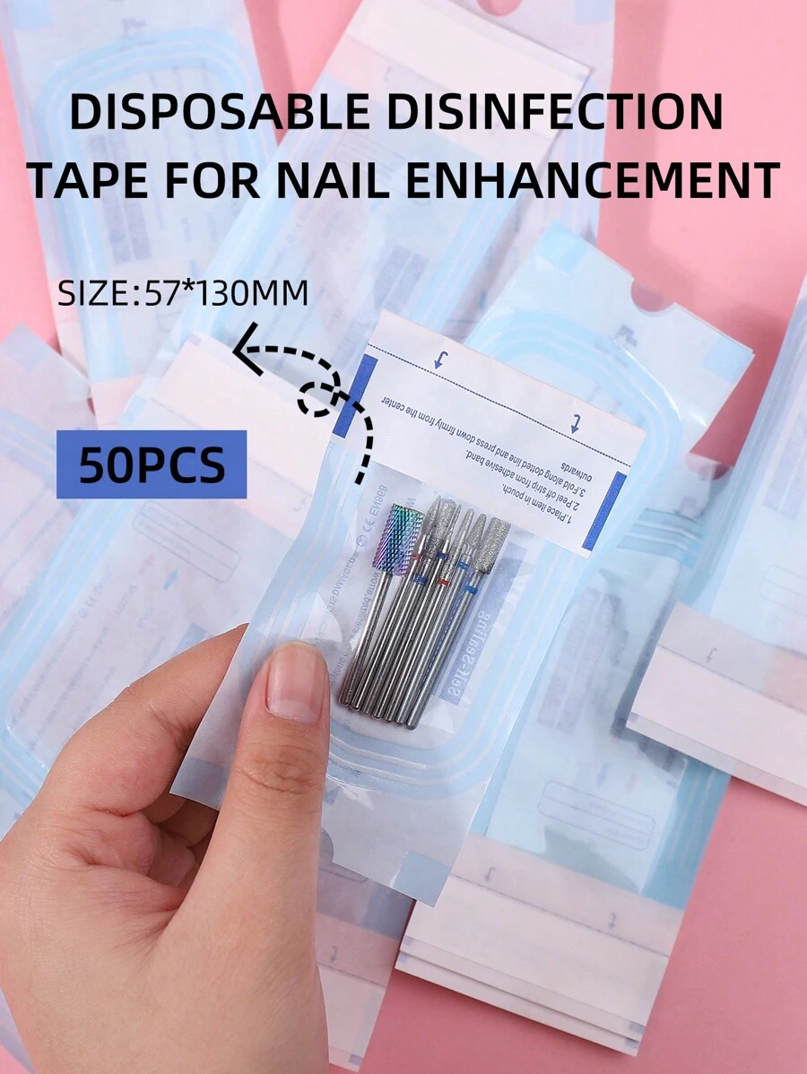 klimonla 50pcs Transparent Self-Sealing Manicure Tool Disinfection Bags, 57mm*130mm Dimensions, Disposable Sterilization Bags For Grinding Head And Tool Storage, Steam Disinfection, Medium Size, UV Disinfection, Aseptic Packaging,Nail Supplies,Nail Tools,Nail Art Tools,Back To School,Nails,Nail Tools For Press On Nails