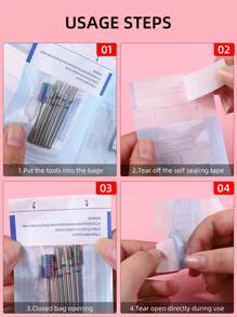 klimonla 50pcs Transparent Self-Sealing Manicure Tool Disinfection Bags, 57mm*130mm Dimensions, Disposable Sterilization Bags For Grinding Head And Tool Storage, Steam Disinfection, Medium Size, UV Disinfection, Aseptic Packaging,Nail Supplies,Nail Tools,Nail Art Tools,Back To School,Nails,Nail Tools For Press On Nails