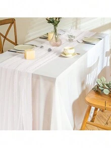 Faux Pearl Yarn Table Runner Wedding Decoration, 1pc - White - View 1