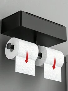 1pc Toilet Paper Holder With Shelf, Bathroom Wipes Storage Box, Stainless Steel Toilet Roll Paper Holder, Wall Mounted Tissue Dispenser Container, Bathroom Hanging Tissue Storage Rack, Bathroom Accessories - Black - View 3