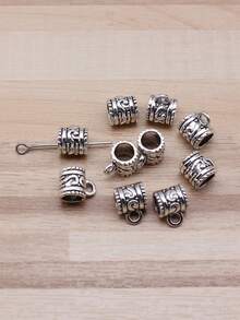 10入裝10x8x7mm(0.39x0.31x0.28英寸)古色銀色雕刻間隔珠大孔珠吊墜,diy珠寶製作必備品 - 古銀色-10pcs - 查看 3