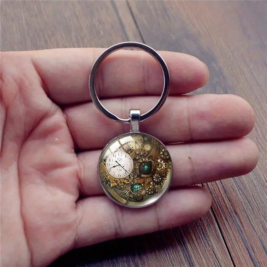 1pc Men's Fashionable Skeleton Pocket Watch Creative Keychain With Vintage Time Gemstone Detail - Silver - View 1