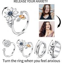 4 Pcs  Rings for Women Men 316L Stainless Steel Anxiety Rings for Stress Relieving Wedding Promise Rings Set - Silver - View 3