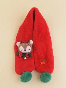 1 件兒童聖誕紅頸保暖,可愛鈴鹿毛絨保暖圍巾,男孩女孩聖誕禮物