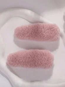 2pcs White Imitation Rabbit Fur Hair Clips For Girls - Dusty Pink - View 4