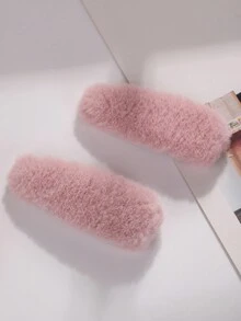 2pcs White Imitation Rabbit Fur Hair Clips For Girls - Dusty Pink - View 3