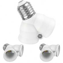 BOBORAT 1pc Light Bulb Socket Adapter Compatible With E27/E26 Splitter And 2-Head Lamp Holder Converter - White - View 4