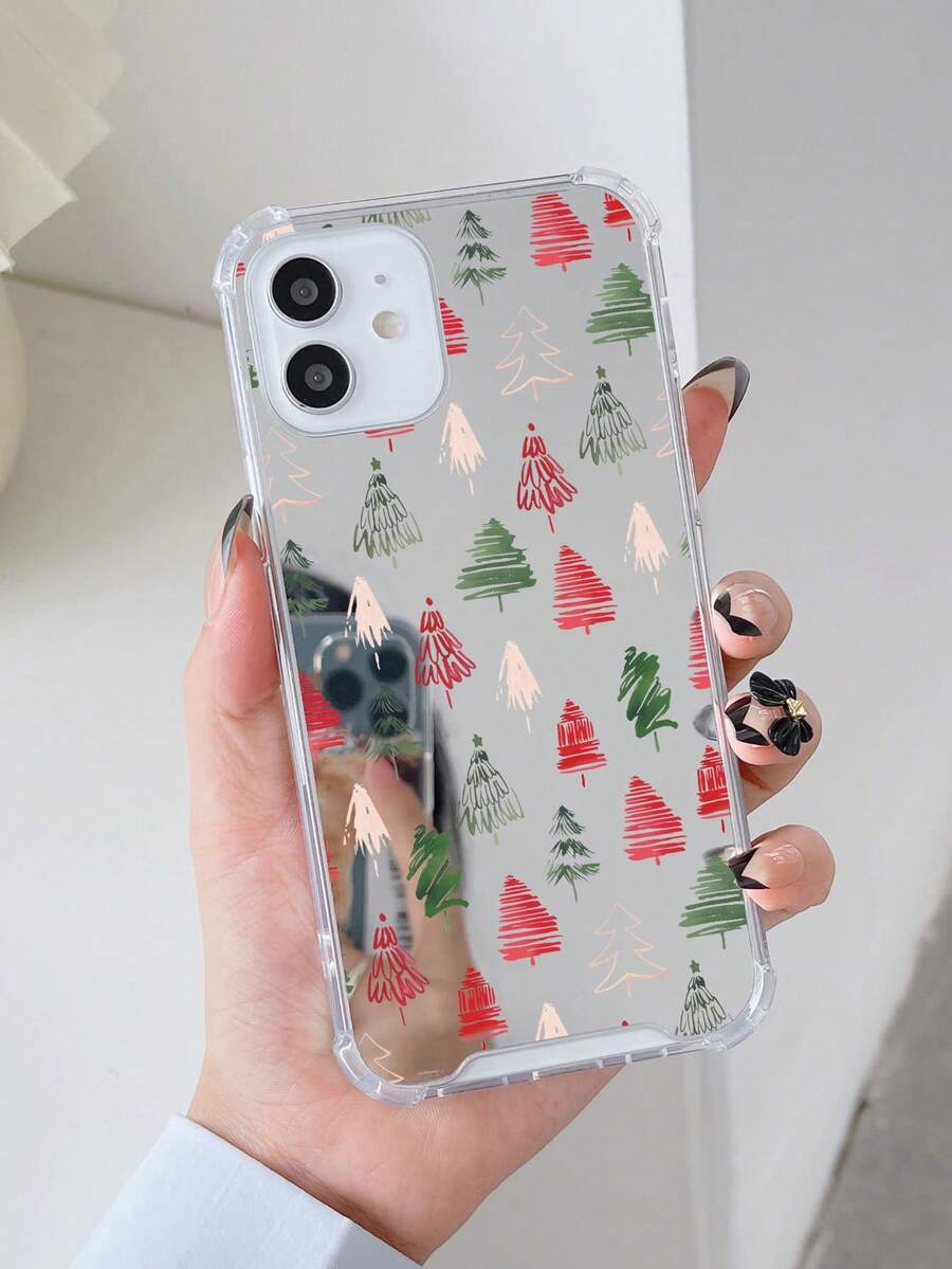 1件極簡風格多彩聖誕樹圖案亞克力電鍍鏡面手機殼，適用於 iPhone - 彩色 - 查看 1