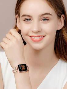 1pc Watch Band Women Fashion Metal Crystal Butterfly Wrist Strap