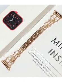 1pc Watch Band Women Fashion Metal Crystal Butterfly Wrist Strap