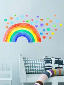 彩虹牆面裝飾貼紙,小彩虹壁貼,水彩彩虹心形星形壁貼,適用於女孩、男孩、嬰兒臥室、幼兒園牆壁裝飾(經典款式) - 彩色 - 查看 2