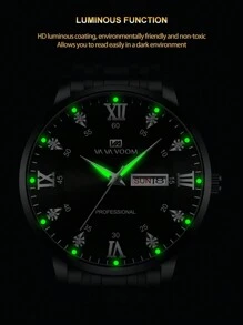 時尚男士手錶 Va Va Voom 不銹鋼30m防水雙日曆水鑽刻度歐美風商務石英腕錶適合日常商務佩戴 - 黑色 - 查看 6