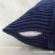 1pc Corduroy pillowcase pink stripe patchwork design - Navy Blue - View 6