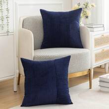 1pc Corduroy pillowcase pink stripe patchwork design - Navy Blue - View 4