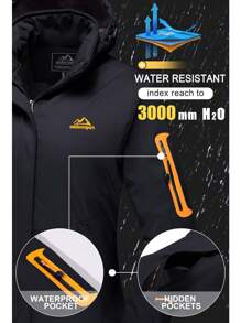 KEFITEVD Áo khoác ngoài trời chống thấm nước mùa đông cho nữ, áo khoác lót nhiệt có mũ trùm đầu có thể tháo rời để đi bộ đường dài - màu đen - Xem 5