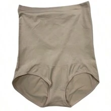 無縫女式奶白色高腰收腹臀提內衣,産後纖腰訓練塑身內褲 - 米色 - 查看 1