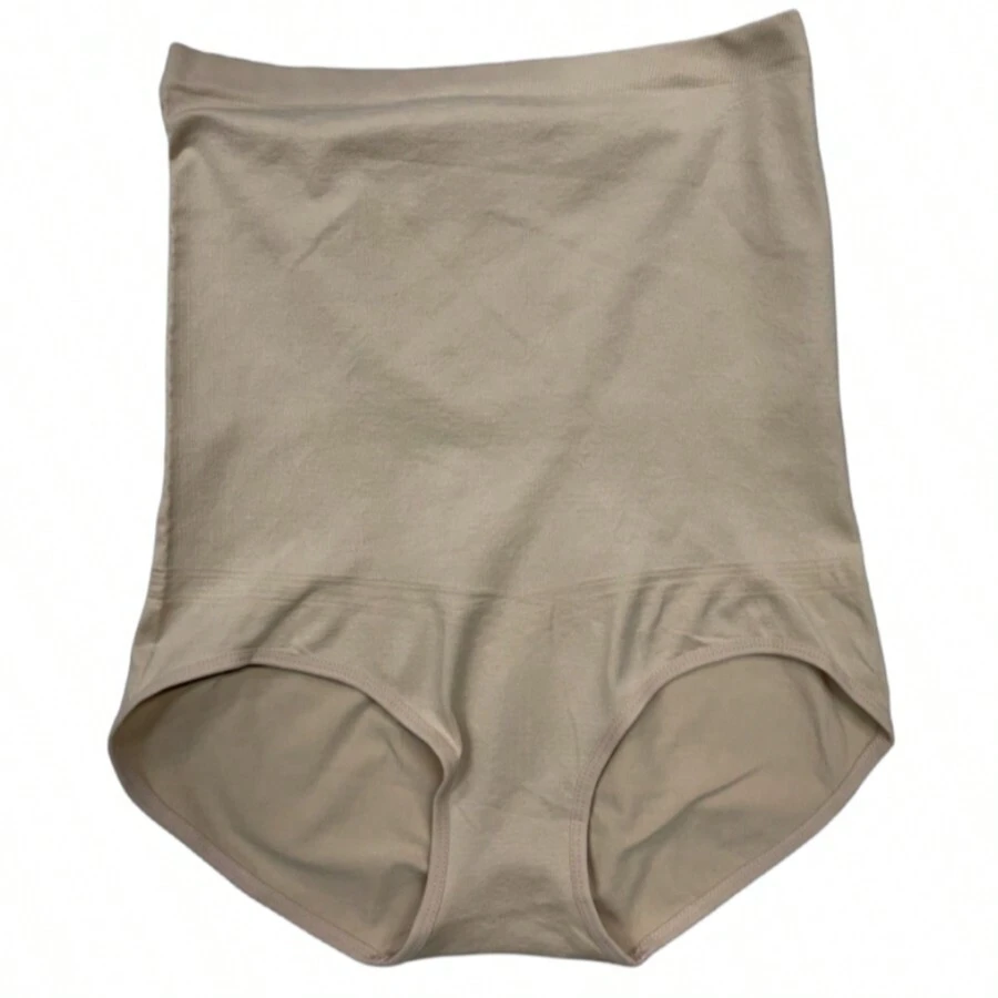 無縫女式奶白色高腰收腹臀提內衣,産後纖腰訓練塑身內褲 - 米色 - 查看 1