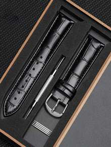 22mm黑色手錶帶配件套裝,盒裝真皮錶帶 - 黑色 - 查看 2