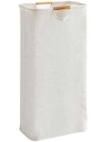 Foldable Laundry Hamper With Simple Style, Fabric, Iron Wire & Wooden Handle, Large Capacity, Ideal For Home Bedroom Bathroom Organizing - Beige - View 1