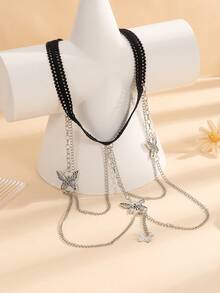 1pc Fashionable Lace Elasticity Leg Chain With Multiple Butterflies Metal Chains And Tassels - Silver - View 2