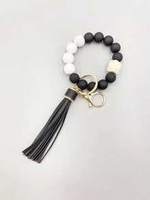 1入組矽膠、橡膠、人造皮革珠鍊手環鑰匙扣,流蘇設計,diy珠寶製作配件 - 米色 - 查看 4