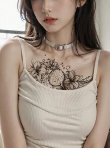 1pc Temporary Tattoo Sticker Set With Stars, Lilies, Feathers, Cute And Sexy Female Water Transfer Waterproof Tattoo, Realistic Disposable Fake Tattoo Sticker, Unisex, Suitable For Waist, Abdomen, Back, Thighs, And Arms, Body Art Can Cover Scars, DIY Gift
