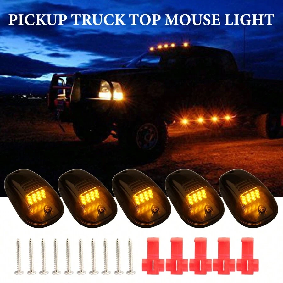 5 件裝黑殼黃燈拾音器 Led 車頂圓頂吸頂燈 12v 卡車側標記位置燈泡霧燈適用於越野 4x4 汽車配件