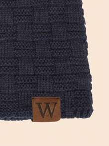 1pc Men's Warm Thermal Lined Knitted Hat With Personalized Design And Windproof Function, Suitable For Travel And Daily Wear In Autumn And Winter Casual Beanie Fall Outfit - Navy Blue - View 3