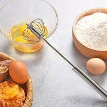 1pc Stainless Steel Egg Beater Mixer, Manual/Semi-Automatic, Cooking/Baking Tool Kitchen Gadget - Silver - View 4