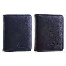 男士荔枝紋短款錢包,豎式,小巧,超薄,時尚潮流卡片套,日韓青春風格 - 黑色 - 查看 8